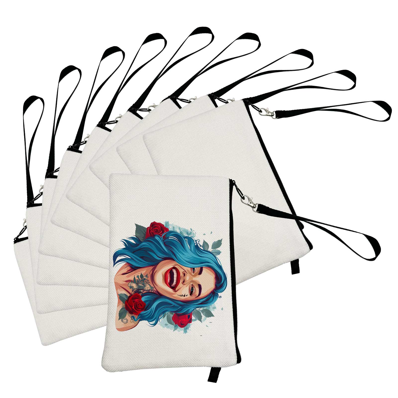 US Stock CALCA 10 Pack 6.3in x 9in New Sublimation White Linen Fabric Handbag Sublimation Blanks Cosmetic Bags DIY Heat Transfer Canvas Pen Case Pencil Bags Makeup Bags for DTF/HTV Printing