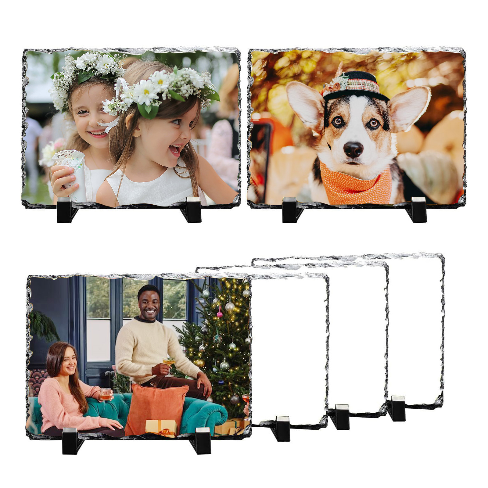 CALCA 18 Pack 7.87" x 11.8" Sublimation Photo Slate Rock Plaque Blanks, Sublimation Rectangular Blank with Display Holder For Desktop Souvenir DIY Personalized Gift